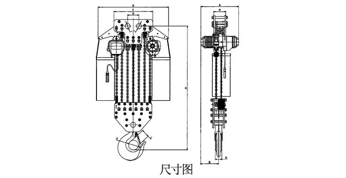 30噸單速環(huán)鏈電動(dòng)葫蘆結(jié)構(gòu)尺寸圖片
