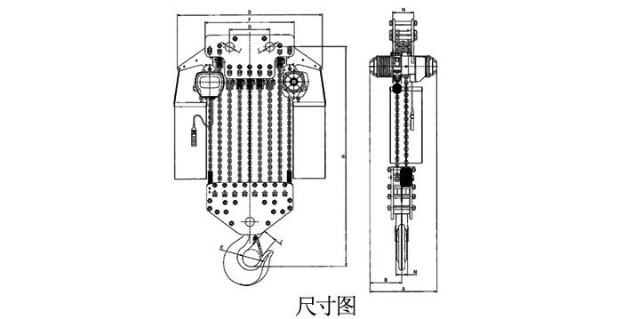 35噸電動葫蘆結構尺寸圖片 35噸電動葫蘆結構尺寸圖片
