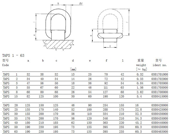 TAPS型JDT焊接吊環參數